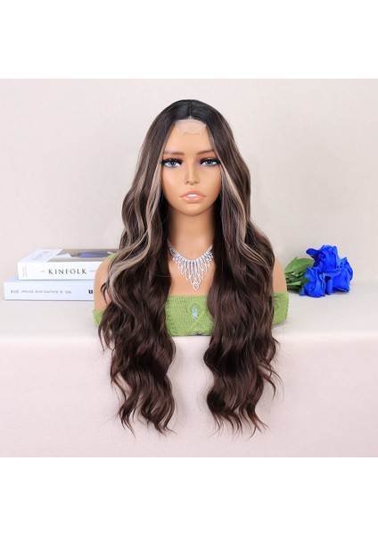 Kumral Balköpüğü Işıltılı Dalgalı Uzun Tül Peruk