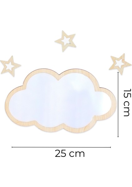 Ahşap Pleksi Ayna Bulut Duvar Dekoru – 15X25 cm Bebek Çocuk Odası Dekoratif Süsleme