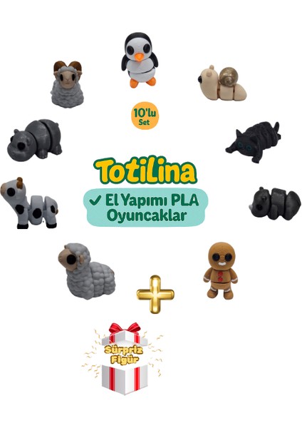 10'lu Set (Penguen Salyangoz Kedi Gergedan Kurabiye Adam Koyun…)