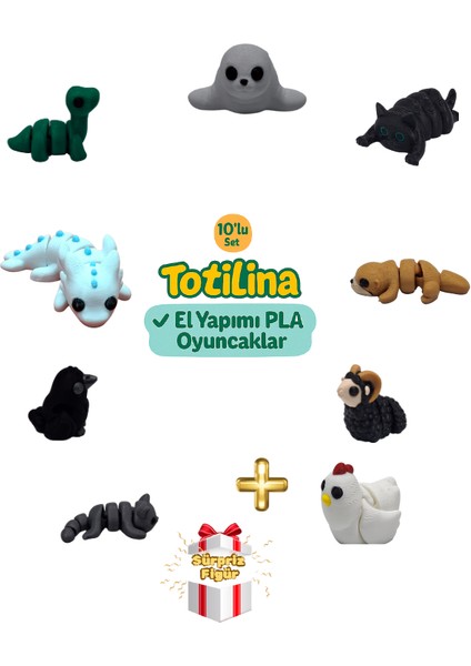 10'lu Set (Fok Kedi Su Samuru Koç Tavuk Kedi Karga Aksolotl…)