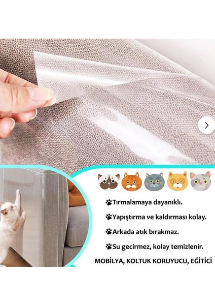 Kedi Koltuk Mobilya Koruyucu Tırmalama Caydırıcı Parlak Kendinden Yapışkanlı Şeffaf Folyo 50 x 1 Metre