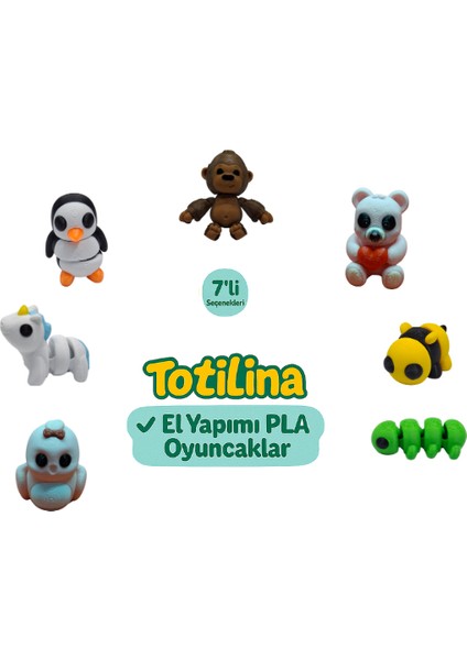 7'li Set (Goril Ayı Arı Tırtıl Kuş Unicorn Penguen…)