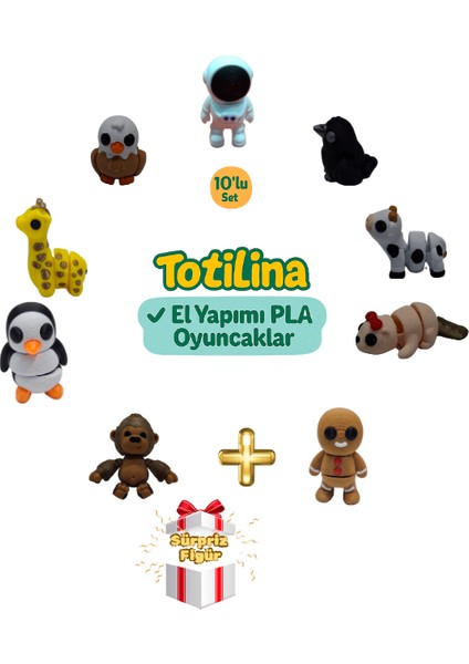 10'lu Set (Astronot Karga Inek Su Samuru Kurabiye Adam Goril…)