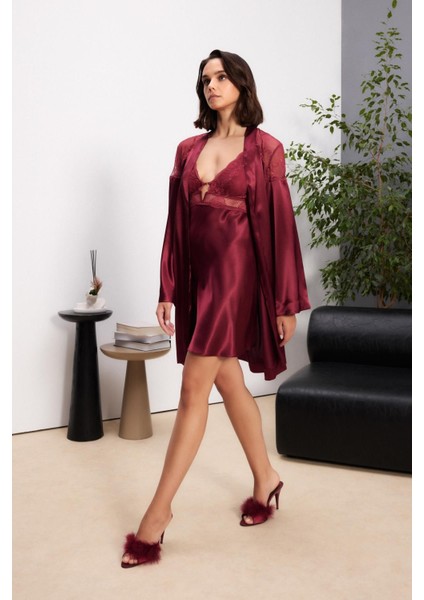 Saten Gecelik Sabahlık Pijama Takım Şort Takım 6'lı Gelin Çeyiz Seti - 6035