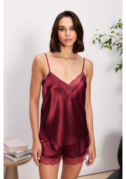 Saten Gecelik Sabahlık Pijama Takım Şort Takım 6'lı Gelin Çeyiz Seti - 6035