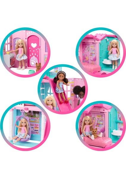 ® Club Chelsea™ Açılır Ev Bebek ve 15'ten Fazla Aksesuar Içeren ve Açılınca Boyu 43 x +33 Cm'yi Geçen Barbie Chelsea Açılır Bebek Evi JFW49 modelleri