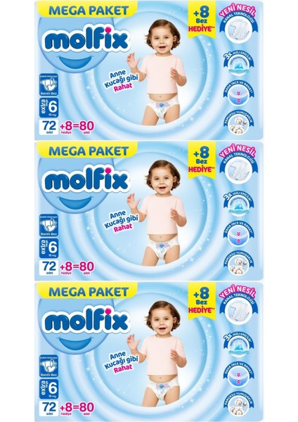 Bebek Bezi Beden:6 (15+Kg) Extra Large 240 Adet Mega Aylık Fırsat Pk