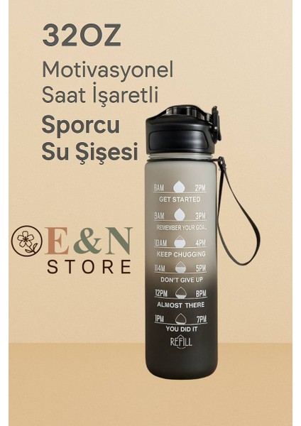 Motivasyonel Zaman Çizelgeli Spor Su Matarası Siyah (32 Oz)