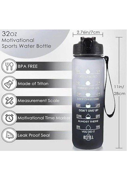 Motivasyonel Zaman Çizelgeli Spor Su Matarası Siyah (32 Oz) fiyatları