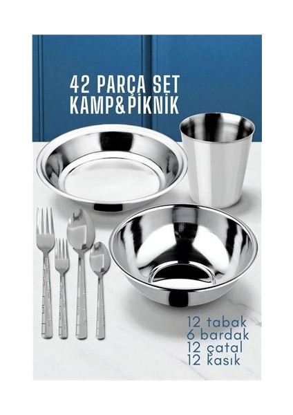 42 Parça Tabak Kase Bardak Çatla Kaşık Seti Kamp Piknik Seti