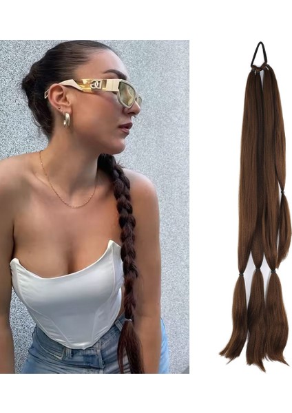 Üçlü Örgü Tokalı At Kuyruğu / Açık Kahve