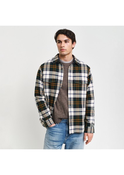 Erkek Yeşil Regular Fit Düğmeli Yaka Kareli Gömlek