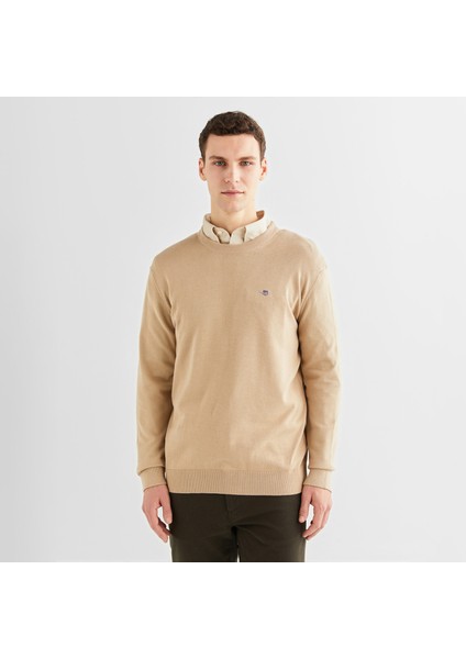 Erkek Bej Regular Fit Bisiklet Yaka Kazak