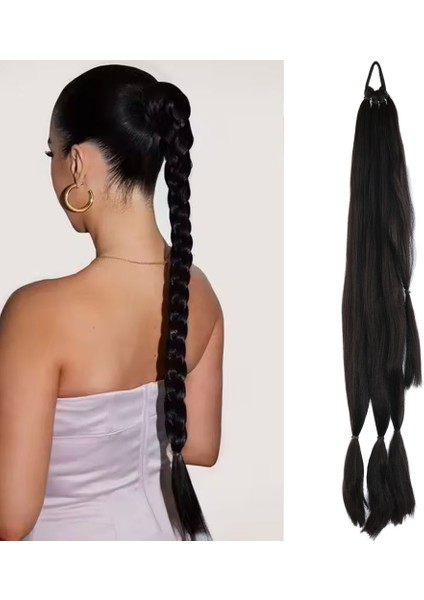 Üçlü Örgü Tokalı At Kuyruğu / Koyu Kestane