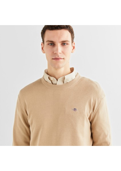 Erkek Bej Regular Fit Bisiklet Yaka Kazak fırsatları