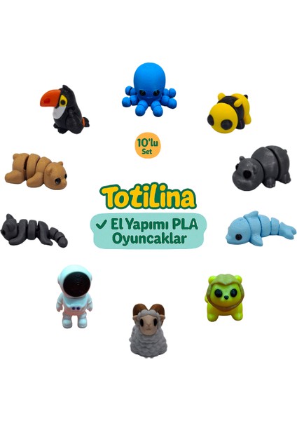 10'lu Sett Ahtapot Arı Hipopotam Yunus Aslan Koç Astronot Kedi…)