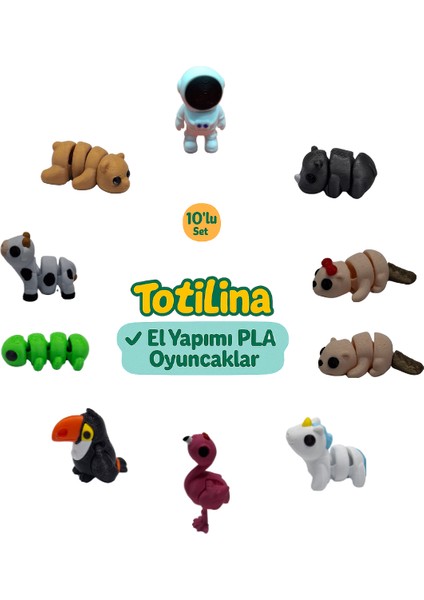 10'lu Set (Astronot Gergedan Su Samuru Unicorn Flamingo Tukan Kuşu…)
