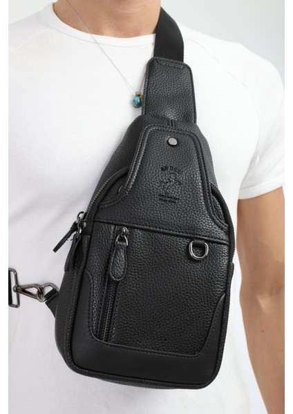 Erkek Siyah Çok Bölmeli Günlük Çapraz Askılı Omuz Çantası