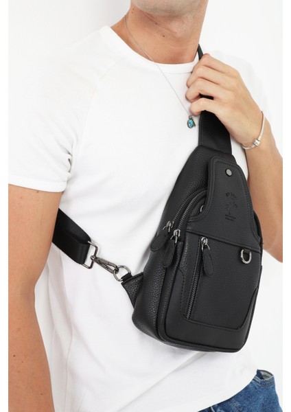Erkek Siyah Çok Bölmeli Günlük Çapraz Askılı Omuz Çantası