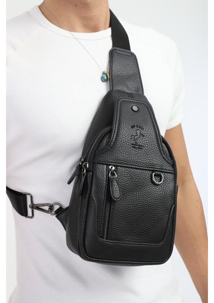 Erkek Siyah Çok Bölmeli Günlük Çapraz Askılı Omuz Çantası