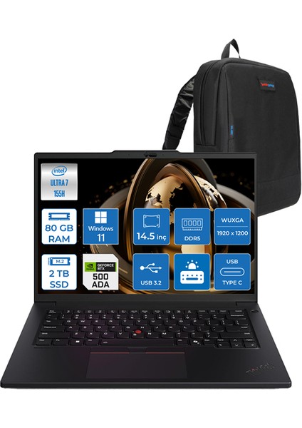 Mws P14S V5 Ultra 7 155H 80GB Ddr5 2tb SSD 4GB/RTXA500 14.5" Wuxga IPS 300NITS Windows 11 Pro Taşınabilir Bilgisayar 21G2004TTXH23 + Zettaçanta