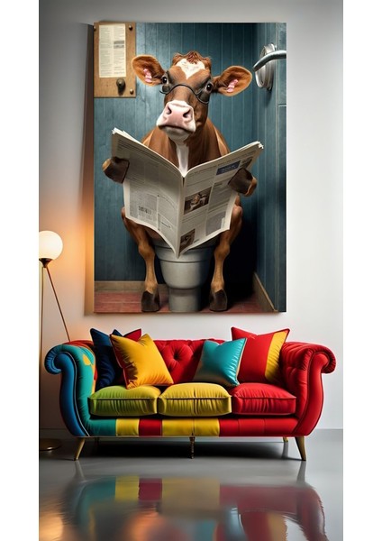 Wc Tuvalet Banyo Komik Inek Ev Duvar Salon Güzellik Salonu Ofis Dükkan Dekarasyon Kanvas Tablo