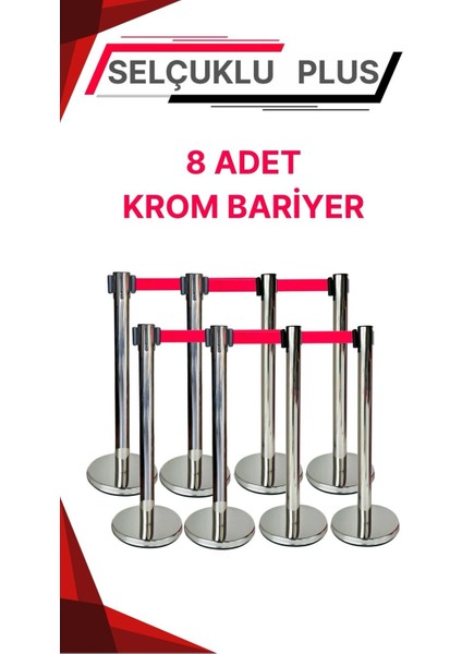 Yönlendirme Bariyeri 8 Adet , Krom Şerit Bariyer 8 Adet Şeritli Bant Bariyer