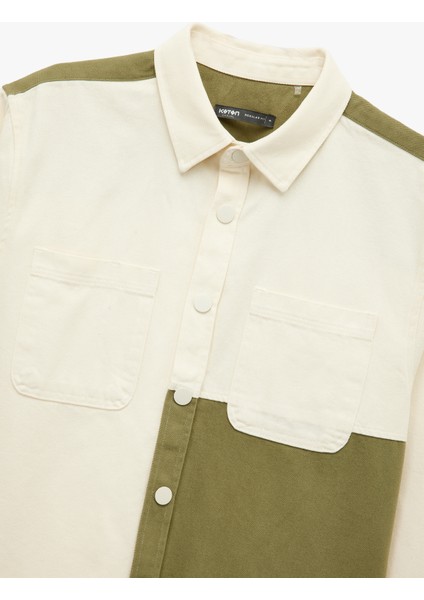 Regular Fit Renk Kontrastlı Pamuklu Gabardin Uzun Kollu Klasik Yaka Gömlek Ceket indirimleri