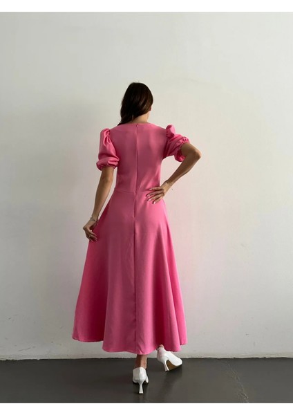 Karpuz Kollu Midi Boy Elbise modelleri