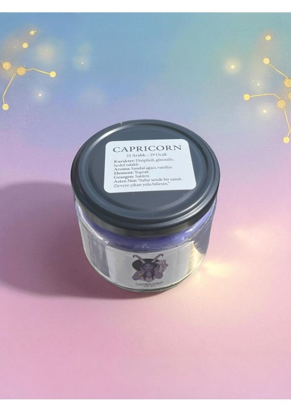 Oğlak Burcu (Capricorn) Kavanoz Mum – Sandal Ağacı ve Vanilya Kokulu - Ahşap Fitilli modelleri