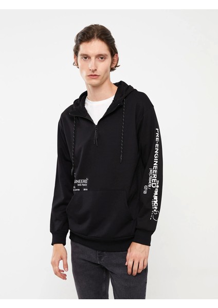 Lcw Casual Siyah Uzun Kollu Baskılı Erkek Hoodie