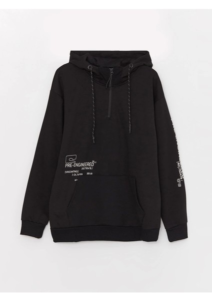 Lcw Casual Siyah Uzun Kollu Baskılı Erkek Hoodie indirimleri