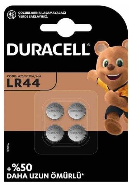 Duracell LR44 1.5 Volt Düğme Pil (4'lü Paket)