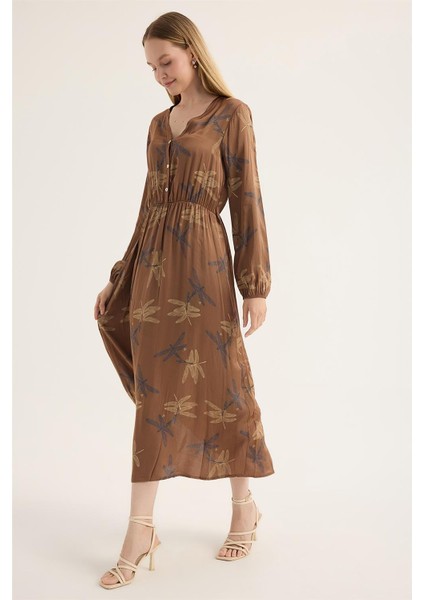 Düğmeli V Yaka Elbise fiyatları