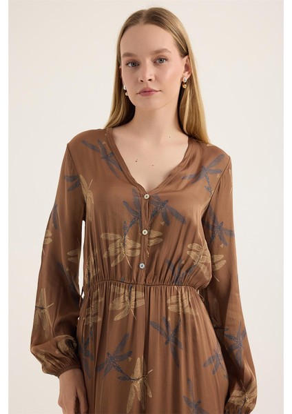 Düğmeli V Yaka Elbise fırsatları