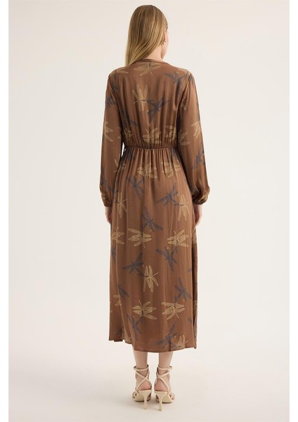 Düğmeli V Yaka Elbise indirimleri