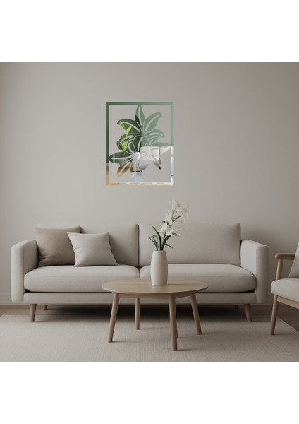 Çiçek Detaylı Dekoratif Duvar Aynalı Tablosu - BRNTEK7173-7585