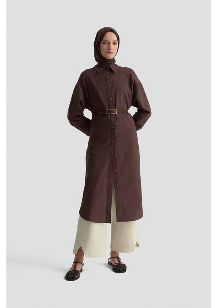 Yanları Düğmeli Tunik Elbie 25K4000 Acı Kahve