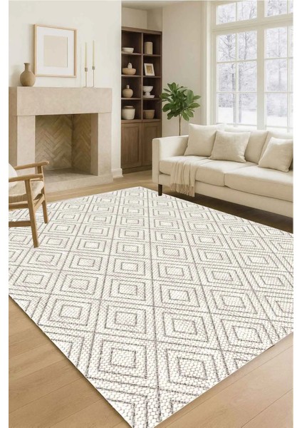 Dijital Baskı Kaymaz Yıkanabilir Krem Geometrik Modern Salon Halısı Mutfak Halısı Yolluk DC-7344