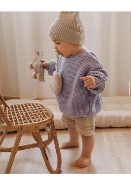 Unisex Bebek, Çocuk Bisiklet Yaka Oversize Triko Kazak 6 Ay-5 Yaş