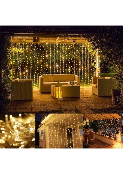 3x2 Perde LED Sarı Işık Plastik Kancalı
