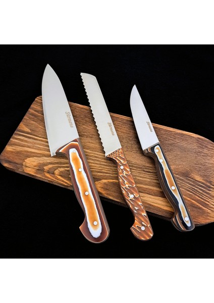 Verzalit Sap Özel Seri Şef Bıçağı , Steak Bıçağı Ekmek Bıçağı , Sebze Bıçağı Meyve Bıçağı 3 'lü Paket