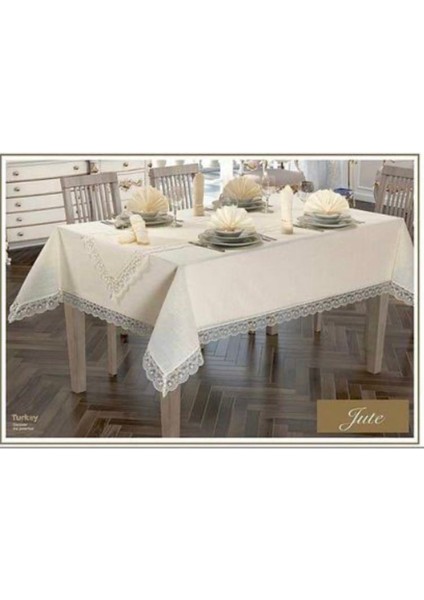 Jute Güpürlü Leke Tutmayan Dertsiz Linen Simli Keten Kumaş Büyük Dikdörtgen 12 Kişilik Masa Örtüsü indirimleri