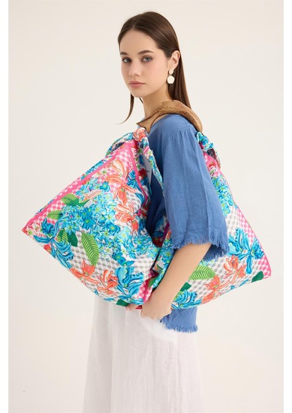 Renkli Çiçek Desenli Çanta