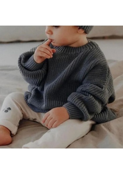 Erkek Bebek-Çocuk /kız Bebek-Çocuk Bisiklet Yaka Oversize Triko Kazak