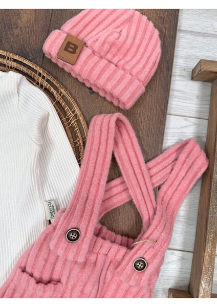 Salopet Bereli Mantar Nakışlı Alttan Çıtçıtlı Badi 3lü Unisex Bebek Takım modelleri