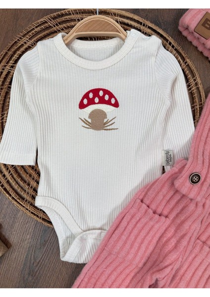 Salopet Bereli Mantar Nakışlı Alttan Çıtçıtlı Badi 3lü Unisex Bebek Takım fırsatları