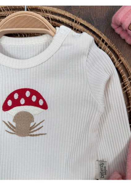 Salopet Bereli Mantar Nakışlı Alttan Çıtçıtlı Badi 3lü Unisex Bebek Takım indirimleri