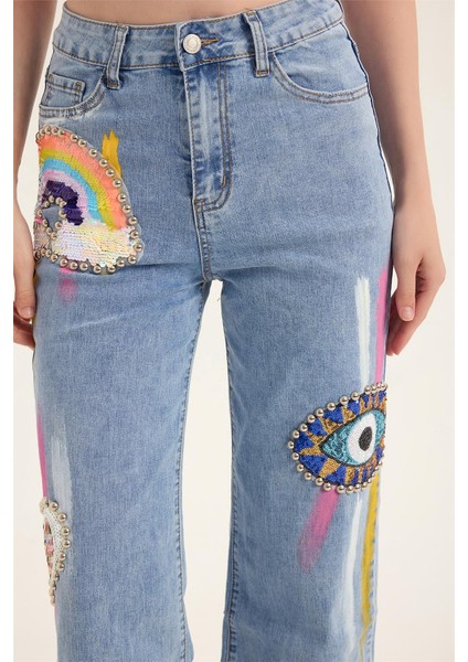 Renkli Payetli Jean Pantolon fırsatları