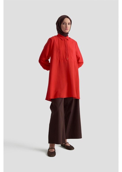 Etek Ucu Volanlı Tunik 25KD1002 Kiremit fiyatları